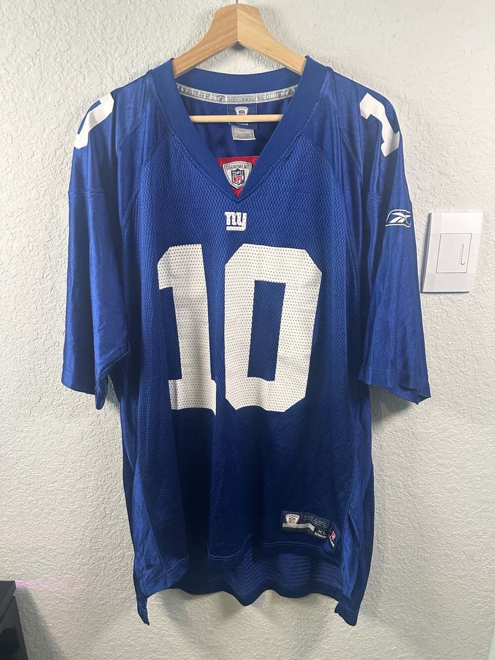 Reebok NFL Equipment Sz 2XL Players NY Giants Eli Manning Blue #10 Jersey GUC
